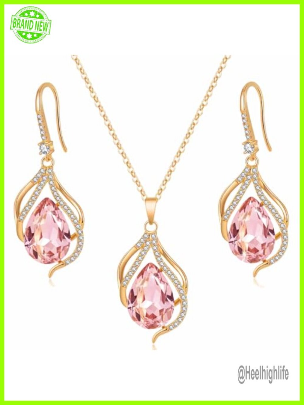 14K Gold Plated Austrian Crystal Teardrop Necklace Earrings Set
